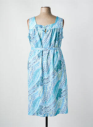 Robe mi-longue imprimé fantaisie sans manche bleu GUY DUBOUIS femme