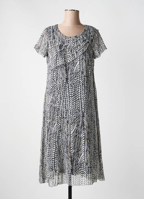 Robe mi-longue imprimé fantaisie manches courtes noir FRANCE RIVOIRE femme