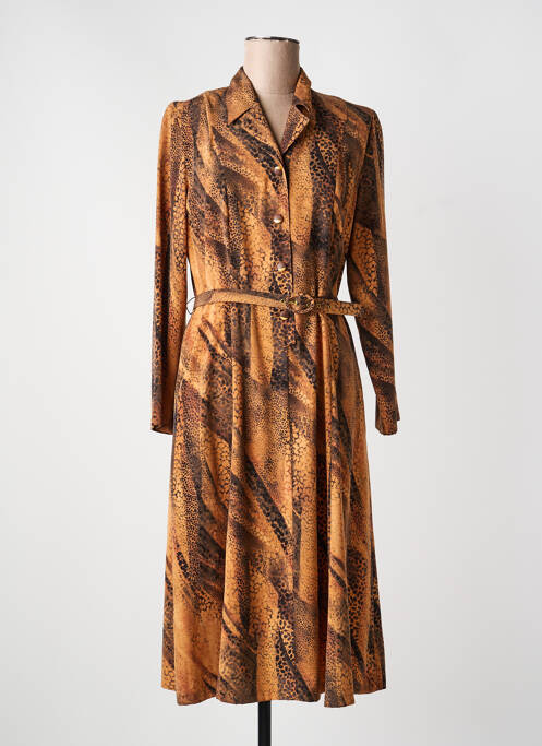 Robe mi-longue coupe fluide manches longues marron LISA CHESNAY femme