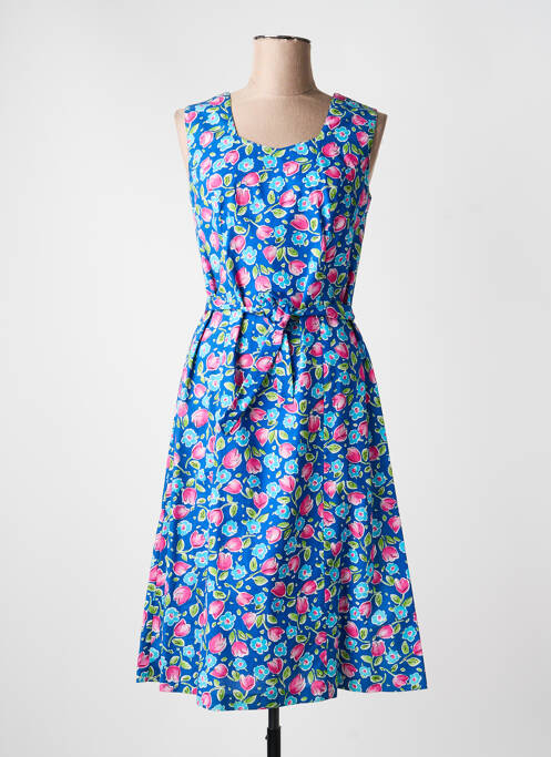 Robe mi-longue imprimé fleurs sans manche bleu GUY DUBOUIS femme