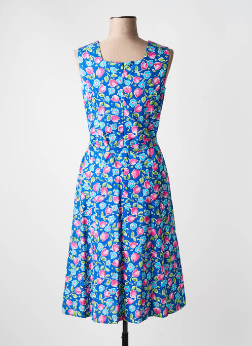 Robe mi-longue imprimé fleurs sans manche bleu GUY DUBOUIS femme