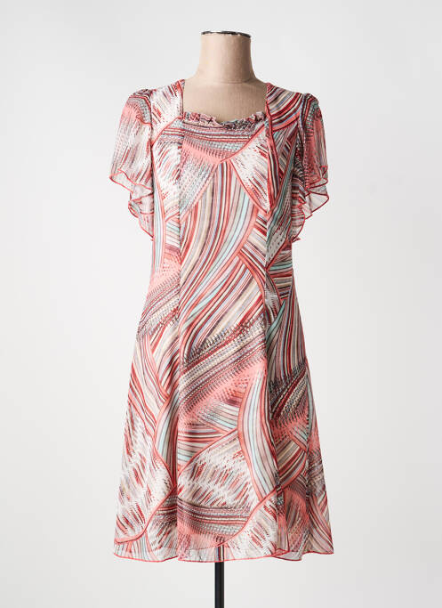 Robe mi-longue tissage crêpe manches courtes orange GUY DUBOUIS femme