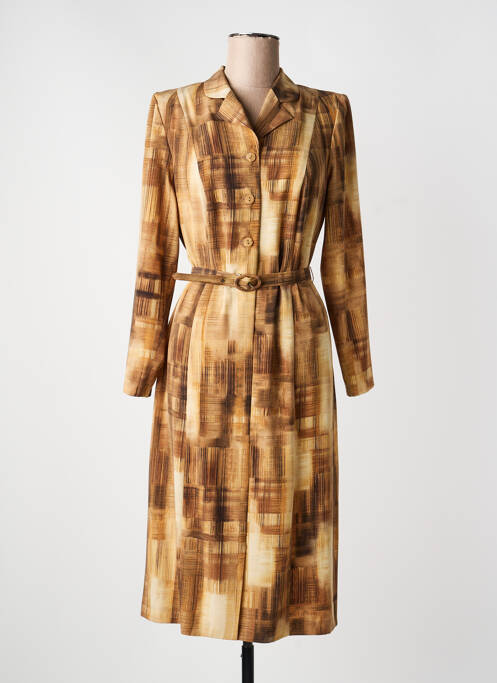 Robe mi-longue imprimé fantaisie manches longues marron LISA CHESNAY femme