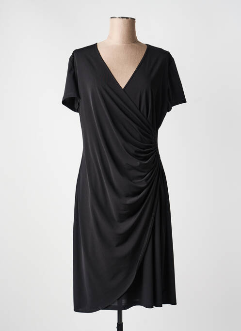 Robe mi-longue tissage crêpe manches courtes noir EVALINKA femme