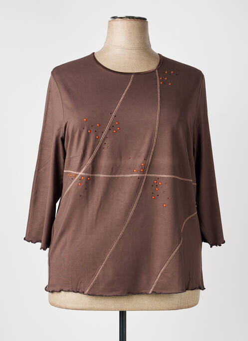 T-shirt manches 3/4 manches 3/4 marron LUCIA femme