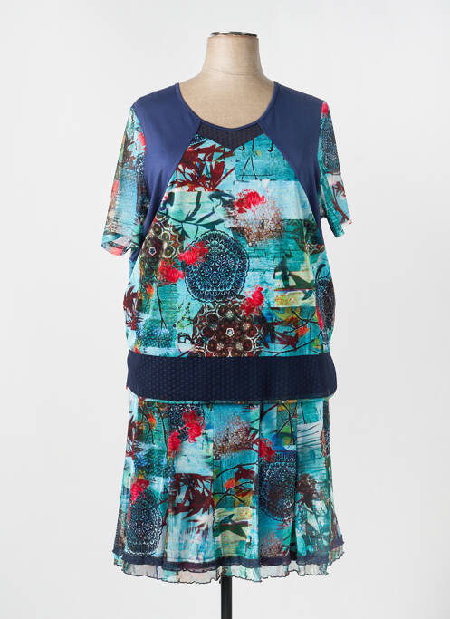 Ensemble jupe fermeture zippée sous rabat avec crochet bleu GUY DUBOUIS femme