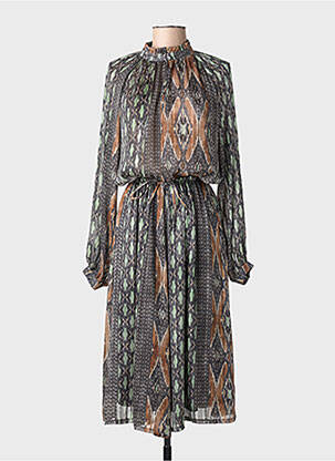 Robe mi-longue coupe fluide manches longues gris SUMMUM femme