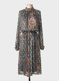 Robe mi-longue coupe fluide manches longues gris SUMMUM femme
