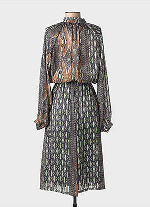 Robe mi-longue coupe fluide manches longues gris SUMMUM femme