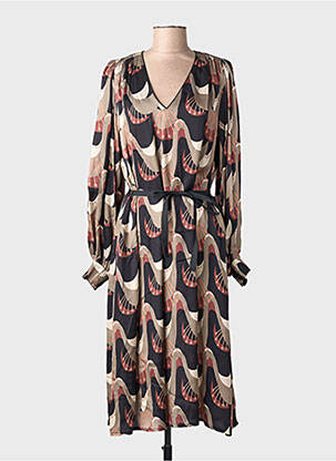 Robe mi-longue coupe fluide manches longues noir SUMMUM femme