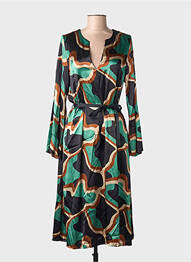 Robe mi-longue coupe fluide manches longues vert SUMMUM femme
