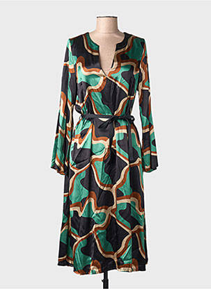 Robe mi-longue coupe fluide manches longues vert SUMMUM femme