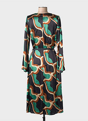 Robe mi-longue coupe fluide manches longues vert SUMMUM femme