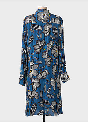 Robe mi-longue imprimé fleurs manches longues bleu HARTFORD femme