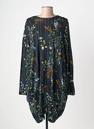 Robe mi-longue imprimé fleurs manches longues noir HIGH femme