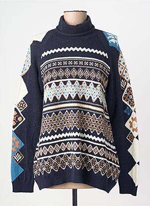 Pull col roulé stretch manches longues bleu HIGH femme