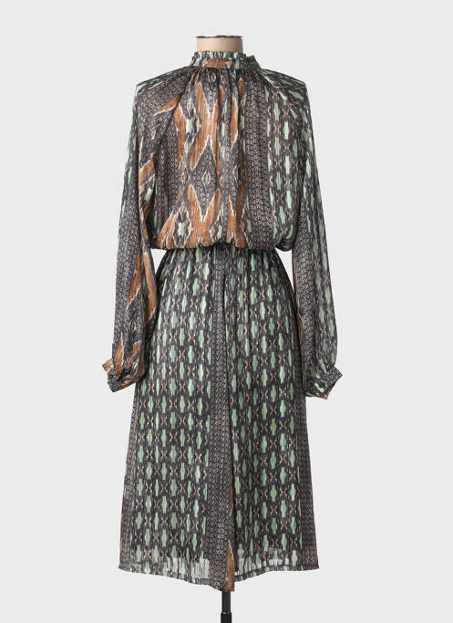 Robe mi-longue coupe fluide manches longues gris SUMMUM femme
