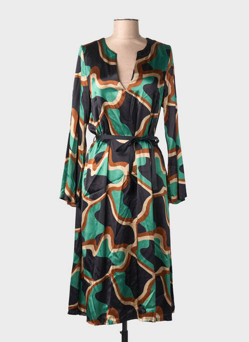 Robe mi-longue coupe fluide manches longues vert SUMMUM femme