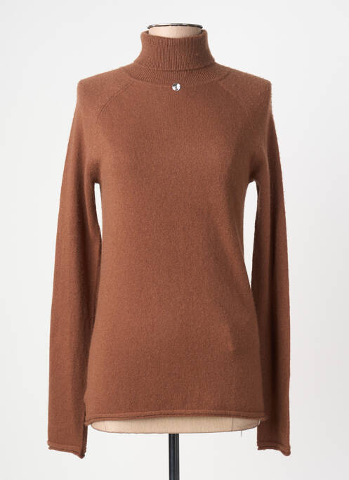 Pull col roulé coupe ajustée manches longues marron HIGH femme