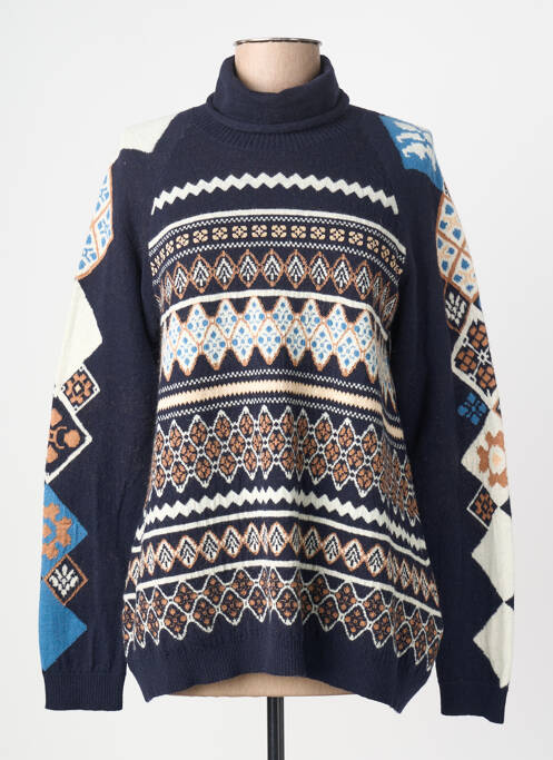 Pull col roulé stretch manches longues bleu HIGH femme