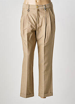Pantalon droit tissage crêpe taille haute beige HIGH femme