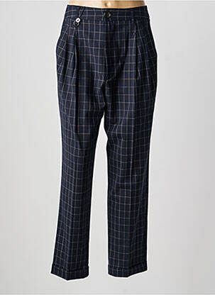 Pantalon droit tissage crêpe taille haute bleu HIGH femme