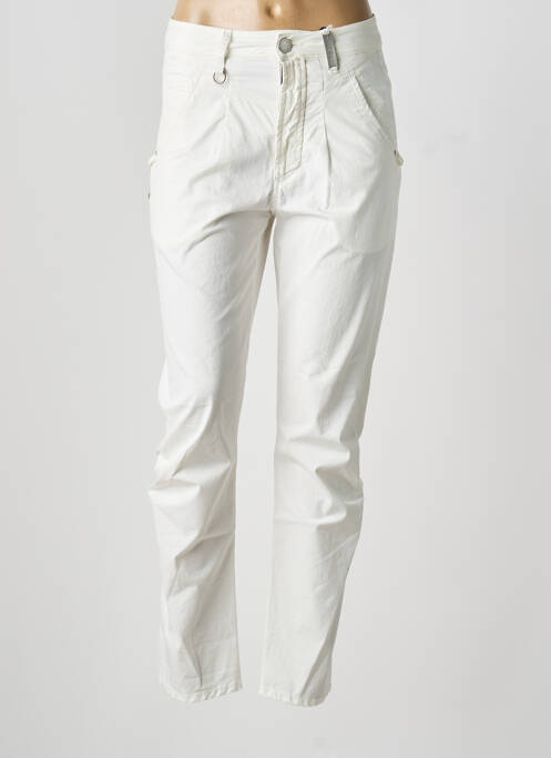 Pantalon slim tissage popeline taille haute beige HIGH femme