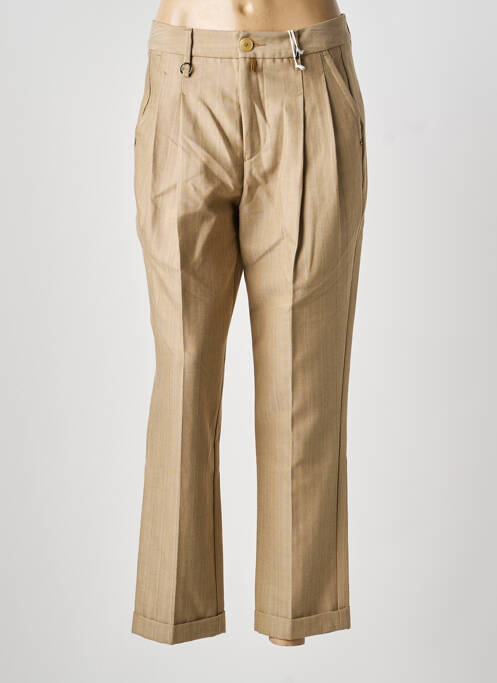 Pantalon droit tissage crêpe taille haute beige HIGH femme