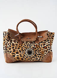 Sac poignée 2 anses de portée forme rectangulaire marron FLOWER MARKET femme