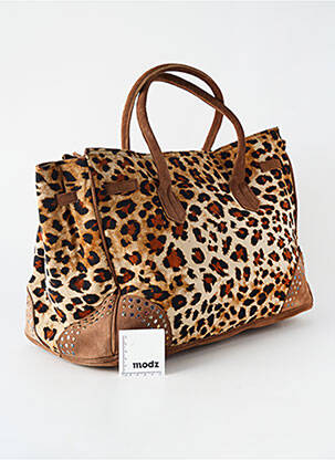 Sac poignée 2 anses de portée forme rectangulaire marron FLOWER MARKET femme