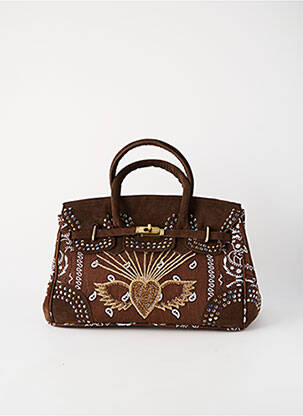 Sac coutures renforcées forme rectangulaire marron FLOWER MARKET femme