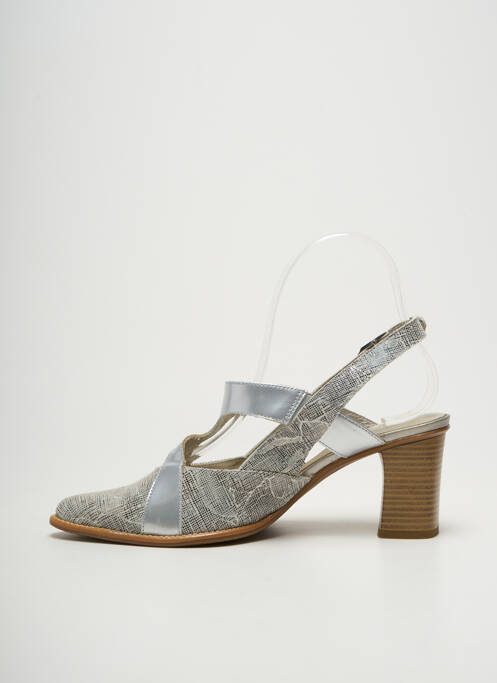 Sandales/nu pieds tissage satiné talon de 7 à 9cm argent J.METAYER femme
