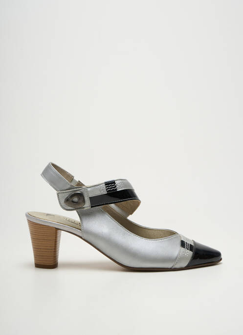 Sandales/nu pieds tissage satiné talon de 4 à 6cm argent J.METAYER femme