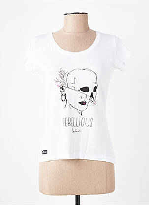 T-shirt sérigraphie floquée manches courtes blanc D73 femme