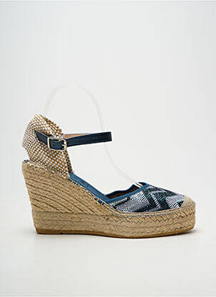 Espadrilles tissage satiné talon haut de 10cm et plus bleu LA MAISON DE L'ESPADRILLE femme
