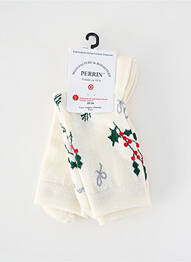 Chaussettes imprimé fantaisie beige PERRIN femme