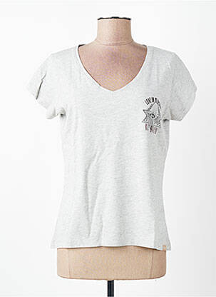 T-shirt sérigraphie floquée manches courtes gris ROSE GARDEN femme
