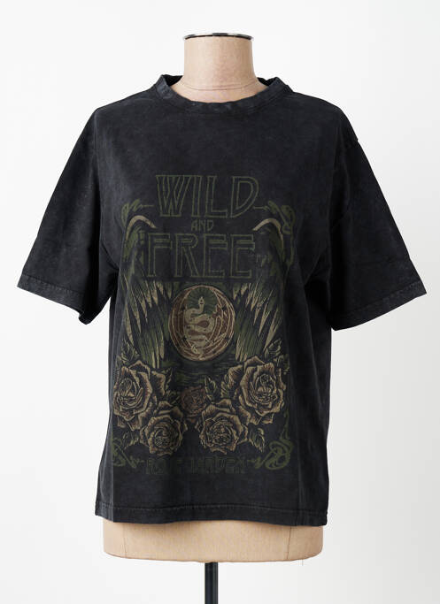 T-shirt coupe droite manches courtes noir ROSE GARDEN femme