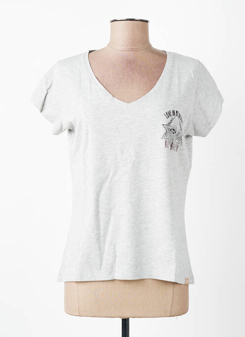 T-shirt sérigraphie floquée manches courtes gris ROSE GARDEN femme