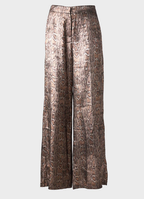 Pantalon large fermeture zippée sous rabat avec crochet taille normale marron MORGAN femme