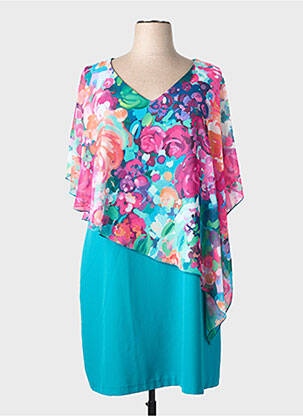 Robe mi-longue imprimé fleurs manches courtes vert SPG WOMAN femme