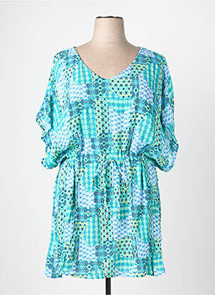Robe mi-longue imprimé fantaisie manches courtes bleu L'ATELIER D'ANNA femme