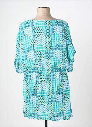 Robe mi-longue imprimé fantaisie manches courtes bleu L'ATELIER D'ANNA femme