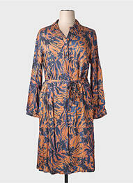 Robe mi-longue coupe fluide manches longues bleu CISO femme