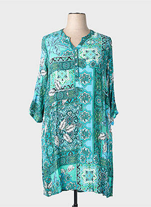 Robe mi-longue coupe fluide manches longues bleu AGATHE & LOUISE femme
