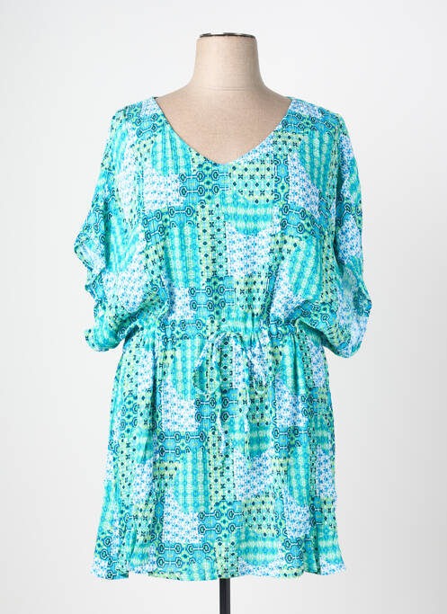 Robe mi-longue imprimé fantaisie manches courtes bleu L'ATELIER D'ANNA femme