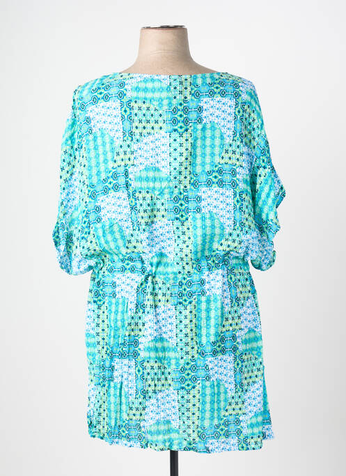 Robe mi-longue imprimé fantaisie manches courtes bleu L'ATELIER D'ANNA femme