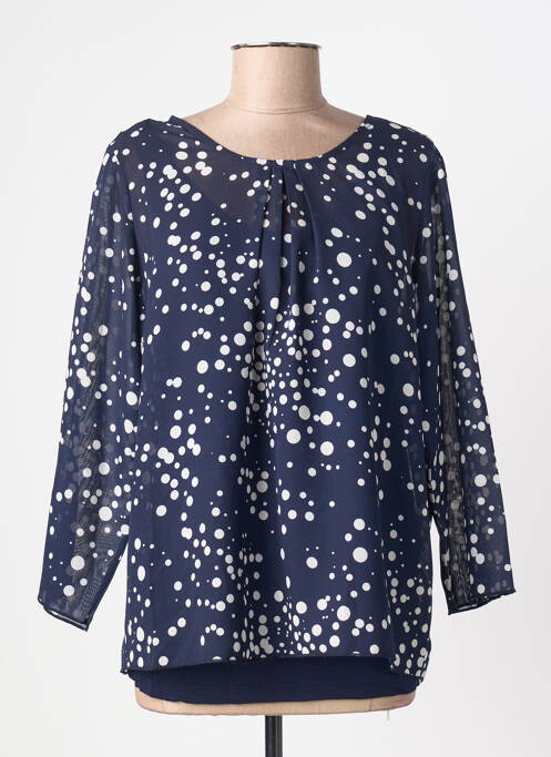 Blouse fermeture boutonnée au dos manches longues bleu SIGNATURE femme