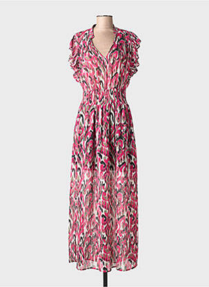 Robe longue imprimé fantaisie manches courtes rose MORGAN femme