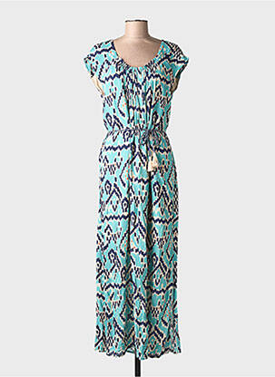 Robe longue tissage popeline manches courtes bleu LOLA ESPELETA femme
